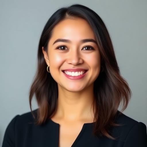 A smiling woman wearing a black shirt and blazer, representing Daisy Maids.