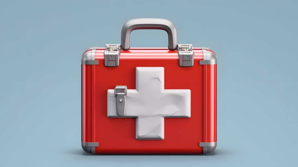 A red first aid case featuring a white cross, symbolizing safety for Utah outfitters and hunting trips.