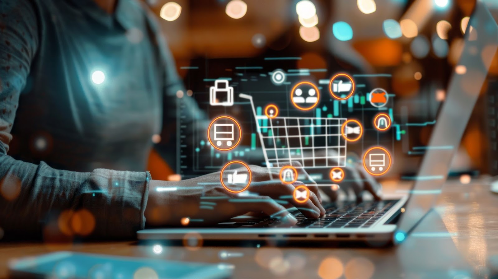 An illustration depicting the transformation of ecommerce in the pandemic era, focusing on retargeting campaigns and ads.